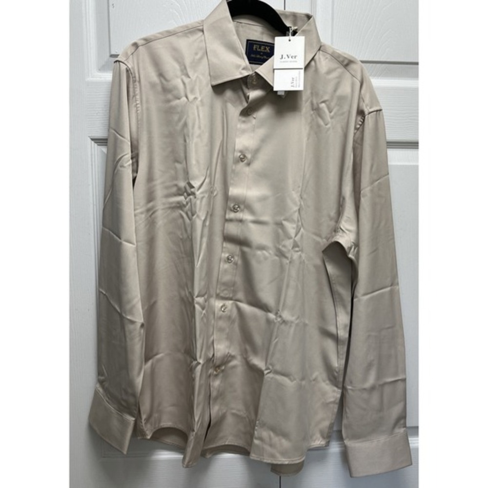 Men's J.VER FLEX LUXURY COLLECTION BUTTON DOWN DRESS SHIRT Khaki Beige‎ XL New